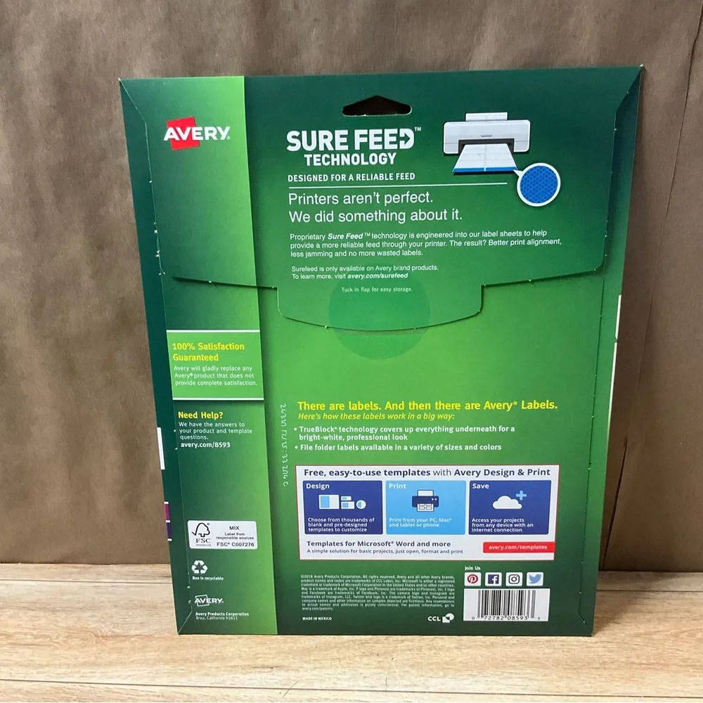 4 X Avery File Folder Labels 8593 1/3 Cut 2/3” X 3 7/16” White 150 Laser Inkjet